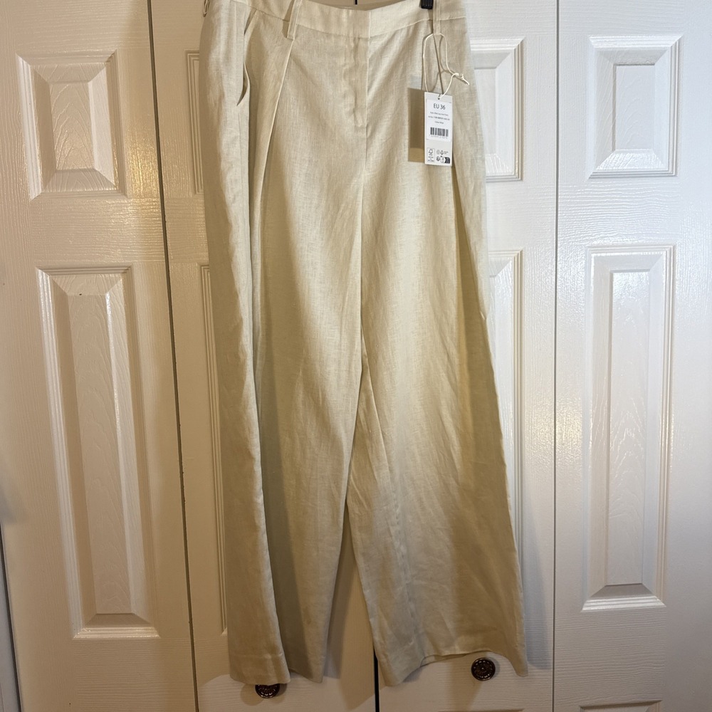 NA-KD Wide Leg Linen Pants Women's Size‎ 36 Color Beige Brand New With Tags